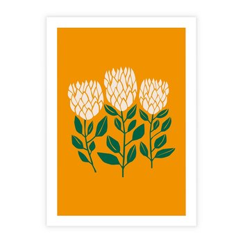 Plakat bez ramy 30x40 - Kolorowe Impresje - abstrakcyjna kwiatowa kompozycja, żółte mocne tło