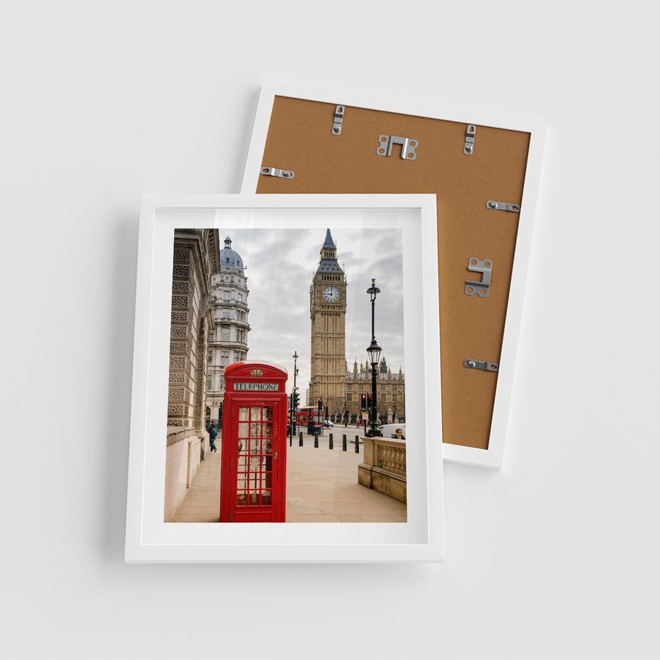 Plakat w ramie 40x50 - Symbol Big Benu - Londyn, budka - rama biała