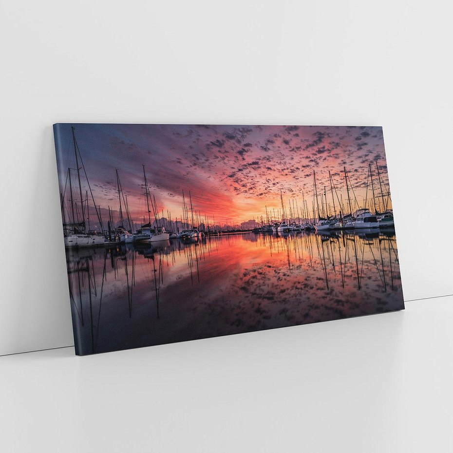 Obraz na płótnie 120x60 - Morze, fale i skały - zachód słońca,