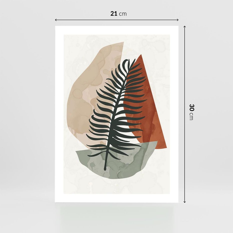 Plakat bez ramy 21x30 - Czarna Palma w Brązowej Abstrakcji - grafika, akwarela