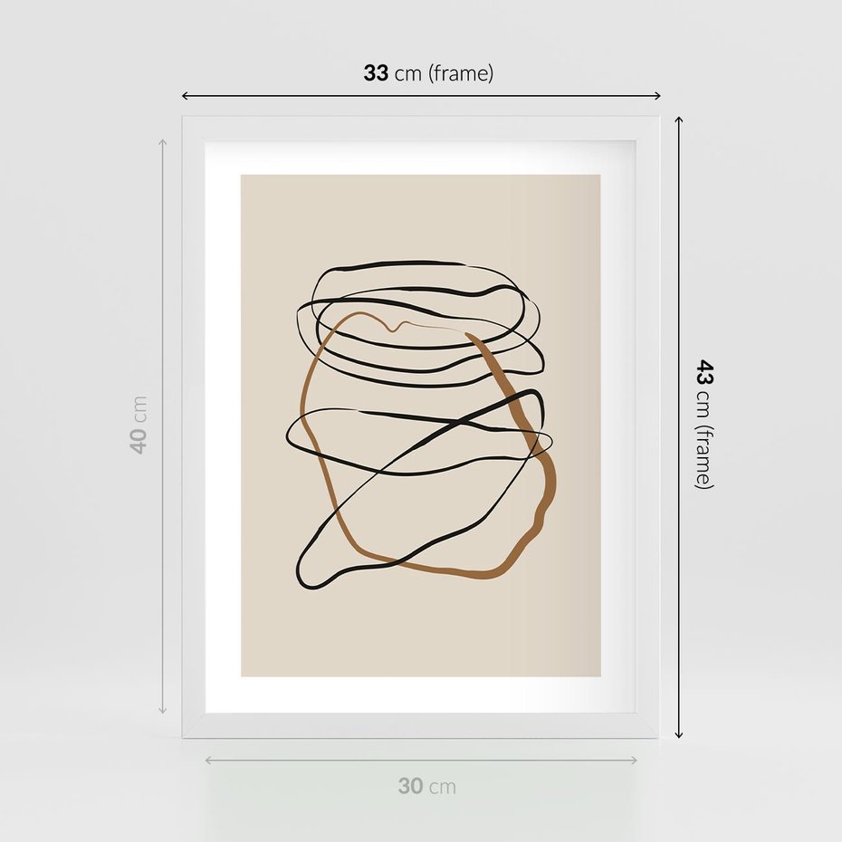 Plakat w ramie 30x40 - Bezczasowe Kontury - abstrakcyjne linie, zaplątane - rama biała