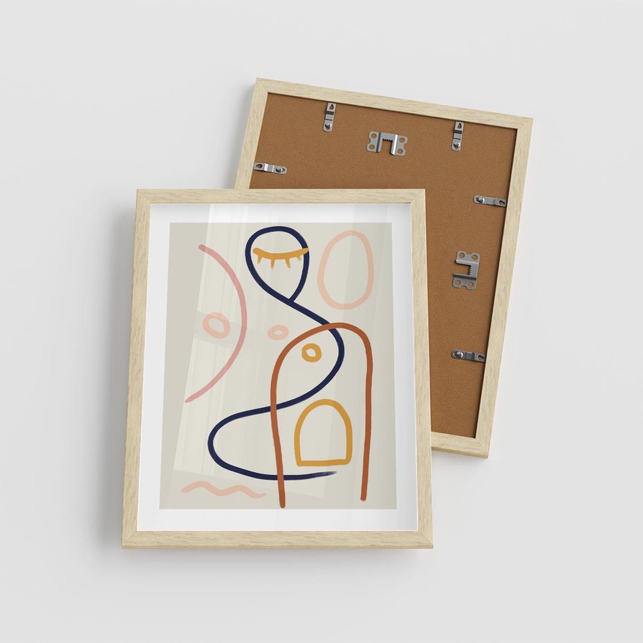 Plakat w ramie 40x50 - Mgnienie Oka - abstrakcja w stylu picasso, beżowe tło - rama drewno