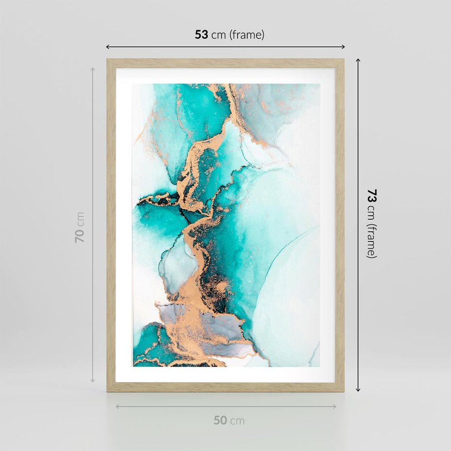 Plakat w ramie 50x70 - Elegancja i Subtelność - marmur, złoto - rama drewno