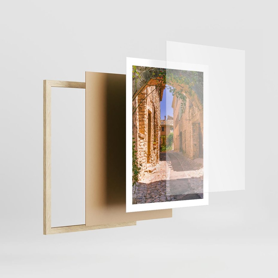 Plakat w ramie 50x70 - Malownicza uliczka w perspektywie - uliczka, perspektywa - rama drewno