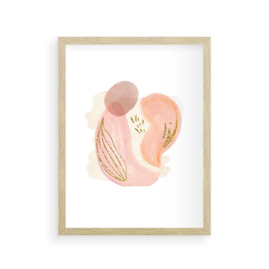 Plakat w ramie 30x40 - Impresje Przenikających Form - abstrakcyjne akwarelowe plamy, minimalizm - rama drewno