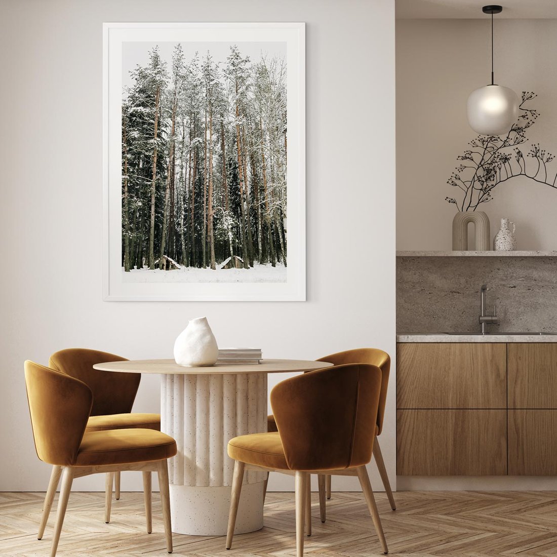 Plakat bez ramy 50x70 - Sypiący Śnieg - las w zimie, drzewa pod śniegiem