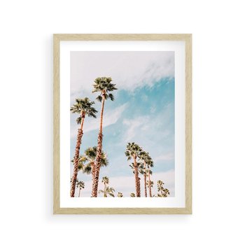Plakat w ramie 30x40 - Tropikalna Sielskość: Palmy i Błękitne Niebo - palmy na tle błękitnego nieba - rama drewno