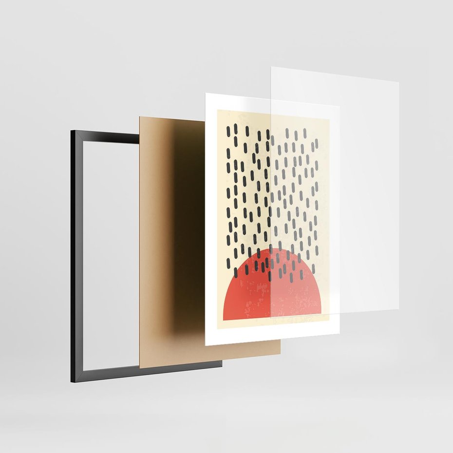 Plakat w ramie 30x40 - Czerwona Abstrakcja: Grafika z Wyrazistym Kołem - abstrakcja grafika, czerwone koło - rama czarna