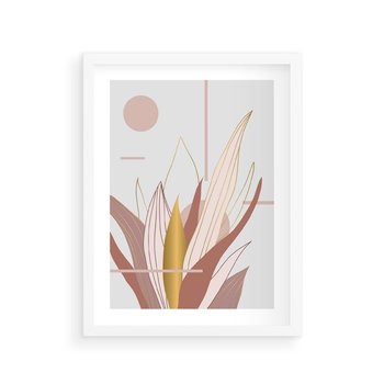 Plakat w ramie 50x70 - Złota Grafika Liści: Wyjątkowa Dekoracja - liście, złoto - rama biała
