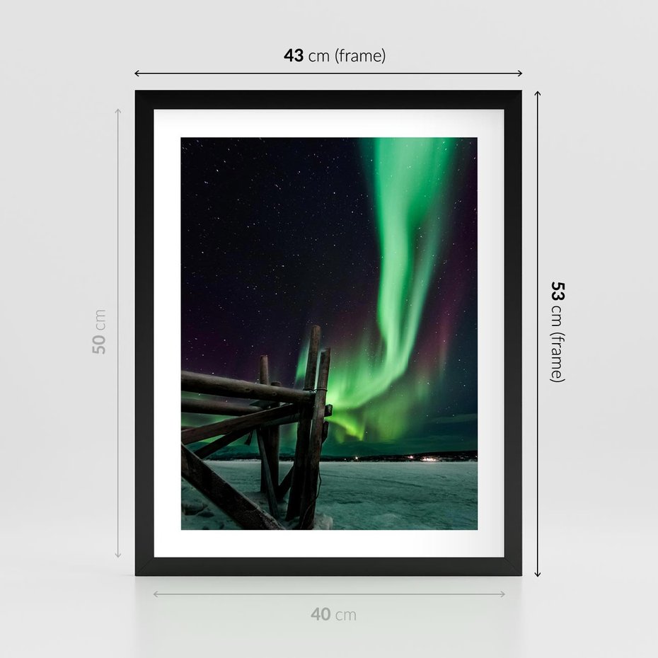 Plakat w ramie 40x50 - Zorza polarna w tajemniczej nocnej przestrzeni - zorza, polarna - rama czarna