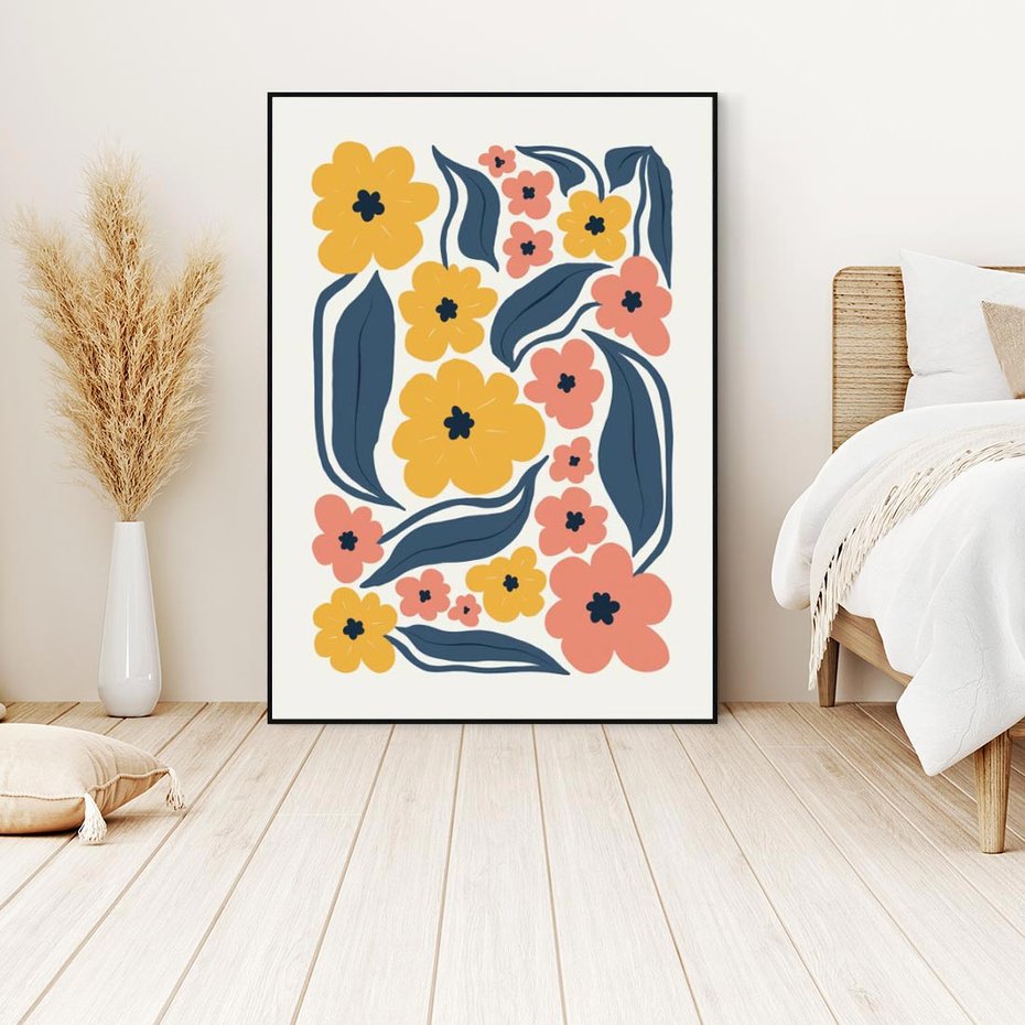 Obraz w ramie 50x70 - Pastelowe Impresje - pastelowe kwiaty, abstrakcyjna kompozycja - rama czarna