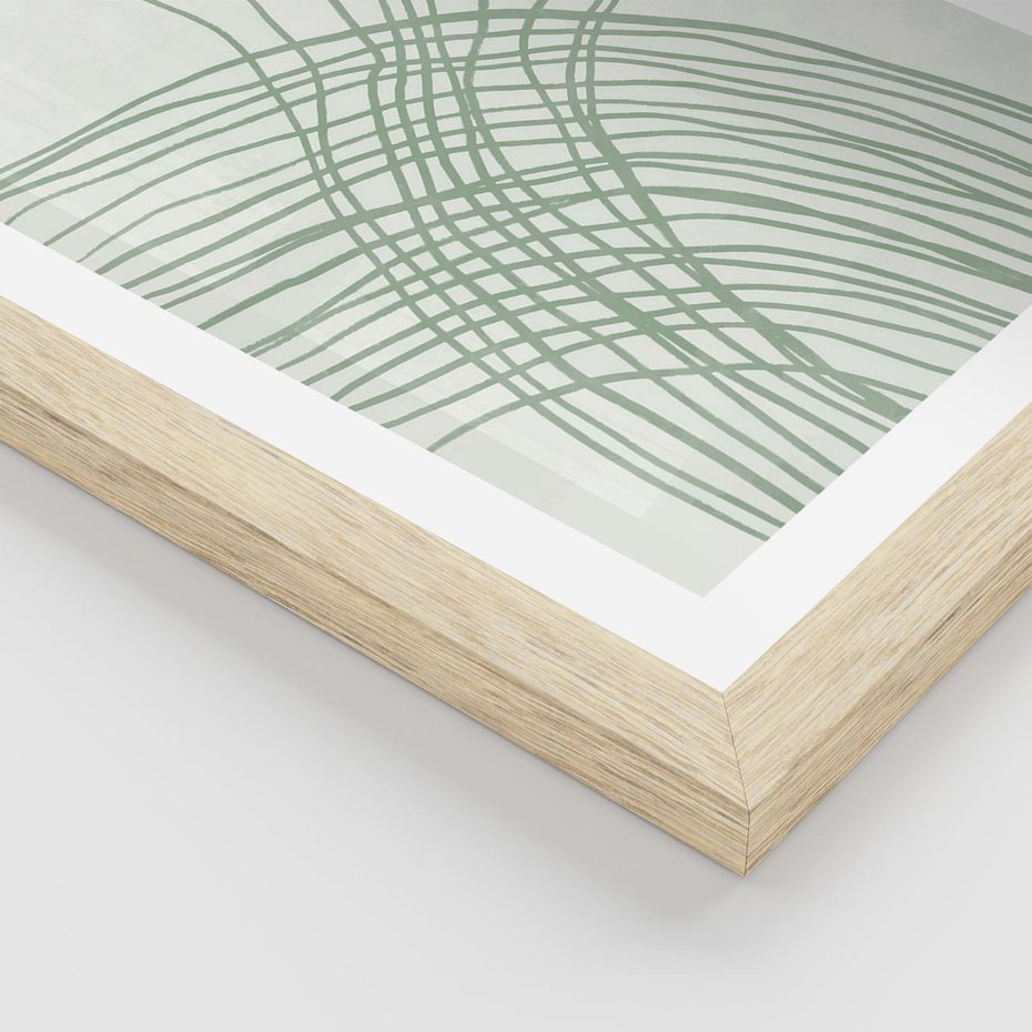 Plakat w ramie 30x40 - Migotliwa Spokojna Zieleń - zielony plakat, abstrakcyjne splątane linie - rama drewno