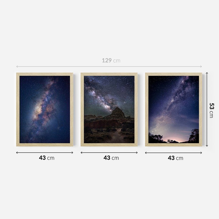 Zestaw obrazy w ramie 40x50 galeria - Droga, mleczna, gwiazdy - rama drewno