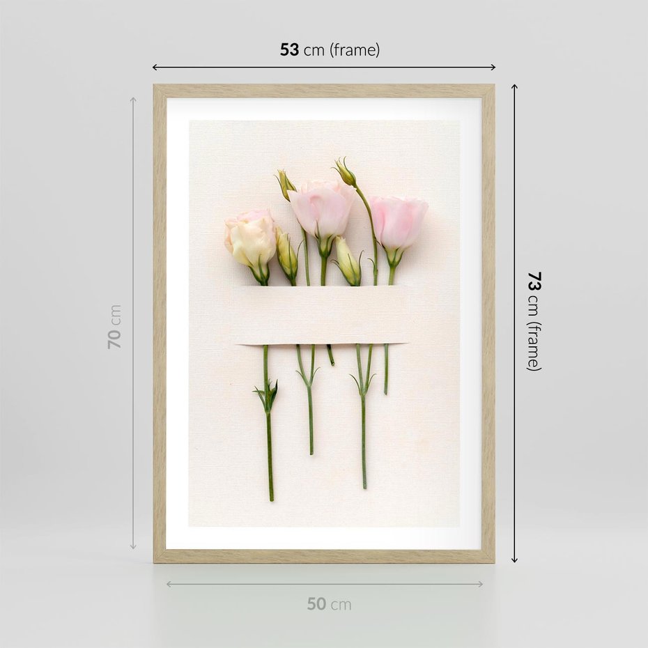 Plakat w ramie 50x70 - Białe kwiatowe uniesienia - białe, kwiaty - rama drewno