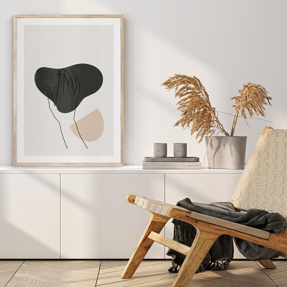 Plakat w ramie 30x40 - Bezczasowe Echo - szkic jedną linią, one line - rama drewno