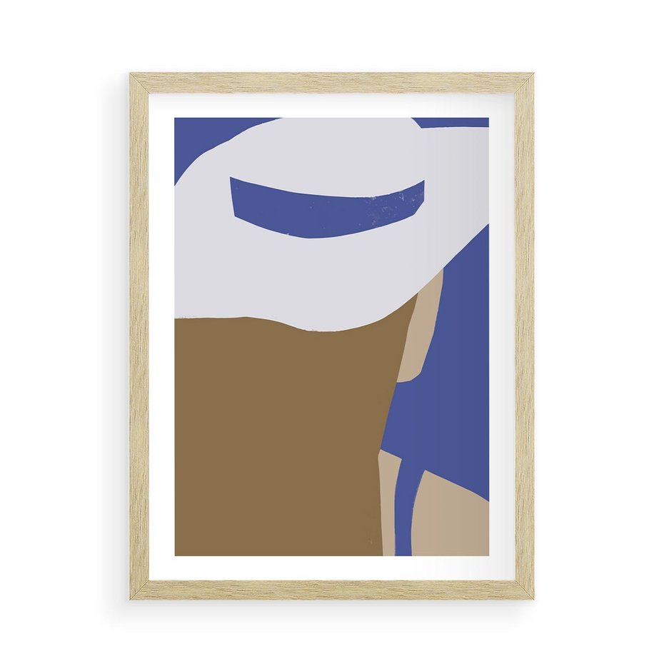 Plakat w ramie 50x70 - Kobiecy Wiatr - plakat retro, kobieta w kapeluszu - rama drewno