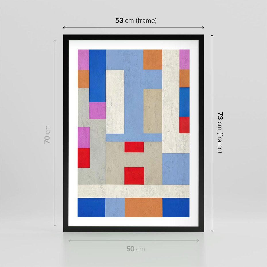 Plakat w ramie 50x70 - Bezczasowe Przenikanie Kształtów - abstrakcyjne geometryczne kształty, olejny obraz - rama czarna