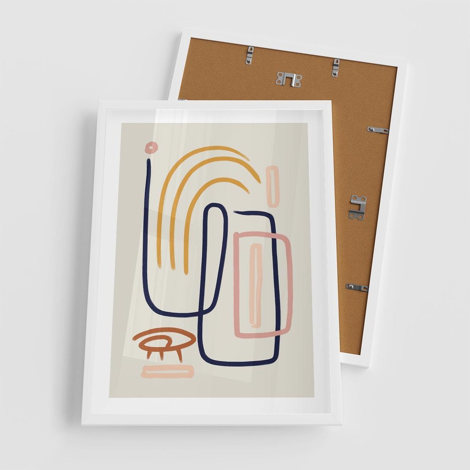 Plakat w ramie 50x70 - Abstrakcyjne Mrugnięcie - abstrakcja w stylu picasso, beżowe tło - rama biała