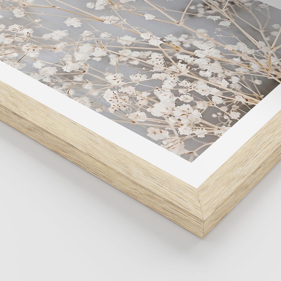 Plakat w ramie 30x40 - Białe Drobne Kwiaty - gipsówka, białe drobne kwiatki - rama drewno
