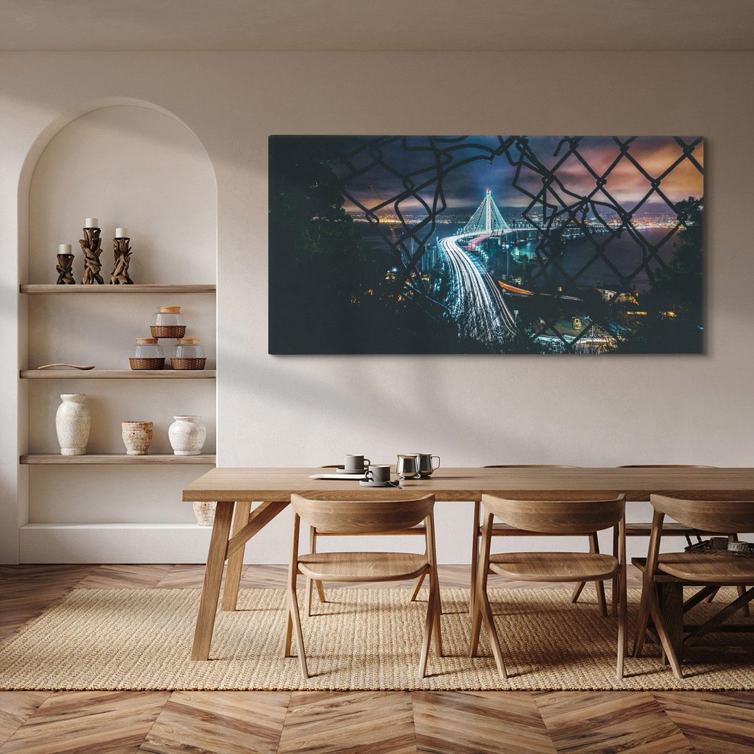 Obraz na płótnie 140x70 - Most nocą - Światła i refleksy - most, światła