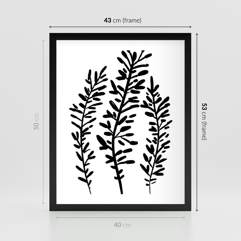 Plakat w ramie 40x50 - Spokojne Wiatrem Uginane - szkic, czarno biały - rama czarna