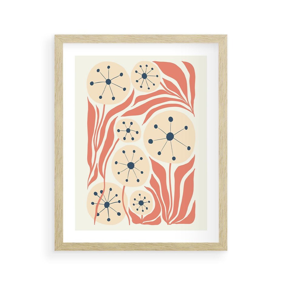 Plakat w ramie 40x50 - Impresje Harmonii - abstrakcyjne kwiaty, rośliny - rama drewno