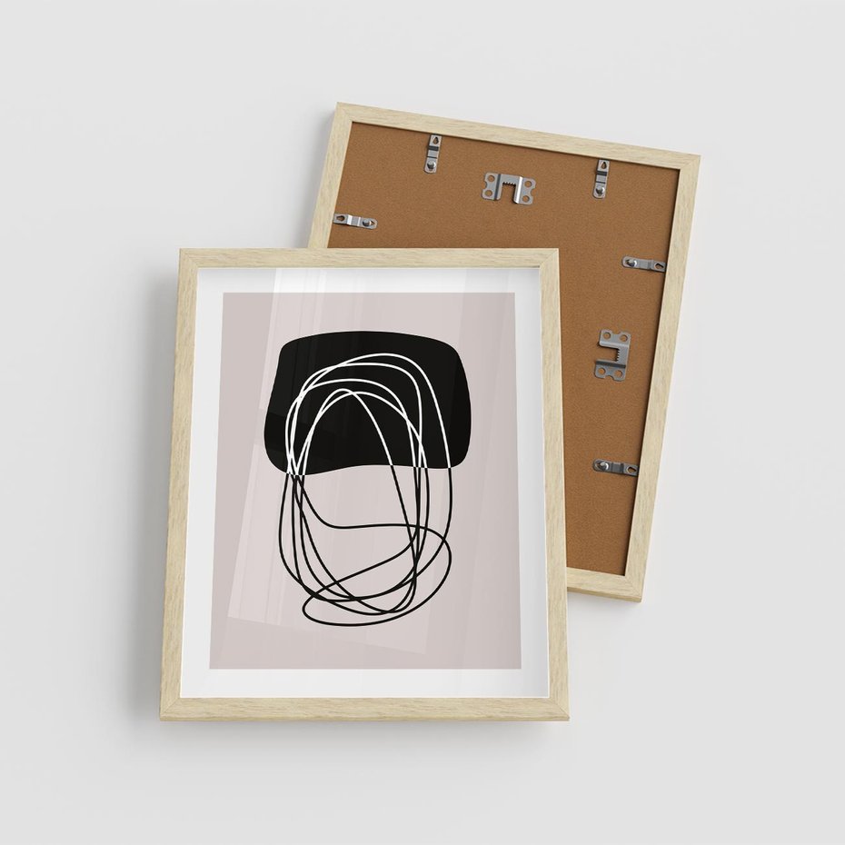 Plakat w ramie 40x50 - Strukturalne Kontrasty - abstrakcyjne szkicowane linie, minimalizm - rama drewno