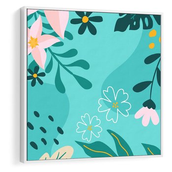 Obraz w ramie 80x80 - Rozkwitające Widoki - pastelowa kompozycja, kwiaty - rama biała