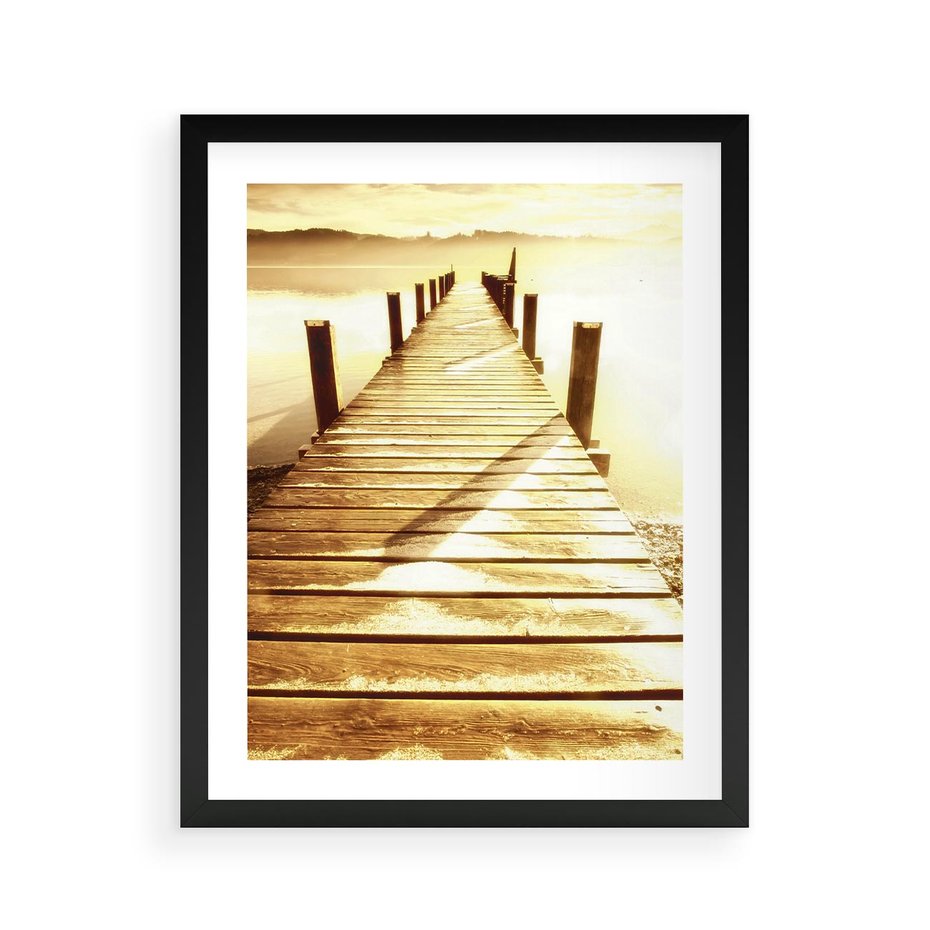 Plakat w ramie 40x50 - Stary pomost w sepia - pomost, sepia - rama czarna