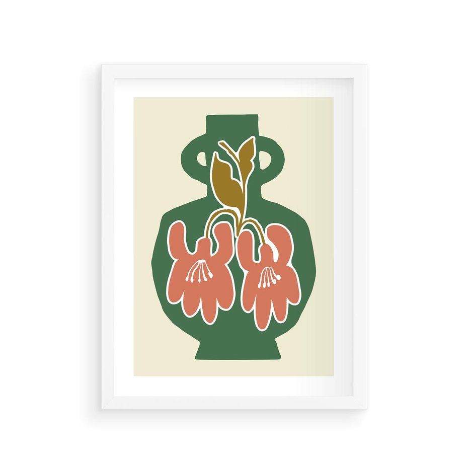 Plakat w ramie 30x40 - Kreatywne Impulsy - boho styl, wazon - rama biała