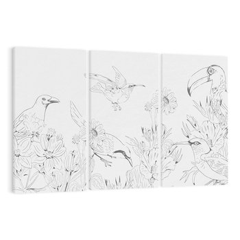 Obraz na płótnie 120x80 - Tropiki w Monochromie - czarno biały szkic, tropikalne ptaki