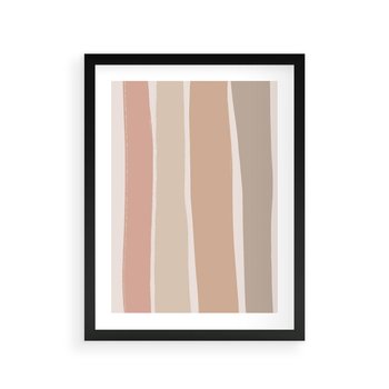 Plakat w ramie 50x70 - Tęczowa Zgaszona Aura - abstakcyjne tęczowe pasy, delikatne odcienie beżu - rama czarna