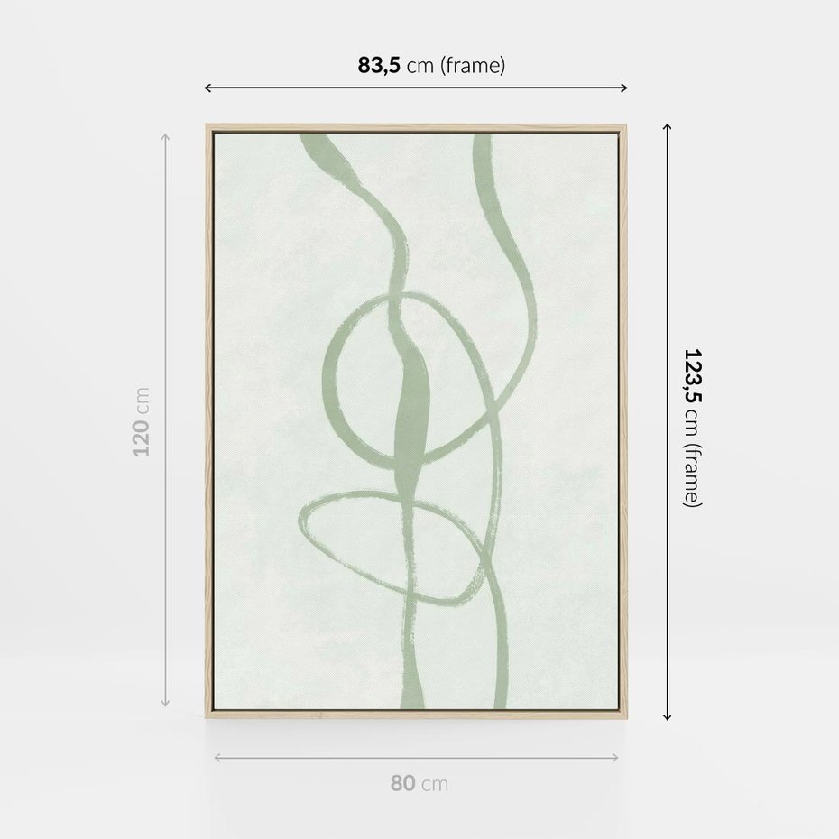 Obraz w ramie 80x120 - Zieleń Wewnętrznej Harmonii - zielona abstrakcja, zgaszona zieleń - rama drewno