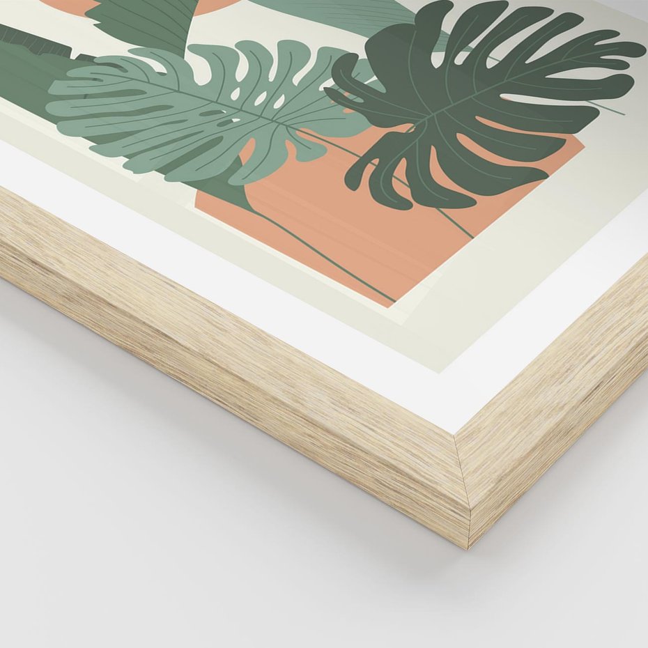 Plakat w ramie 40x50 - Abstrakcyjne Tropiki - liście, rośliny tropikalne w graficznym stylu - rama drewno
