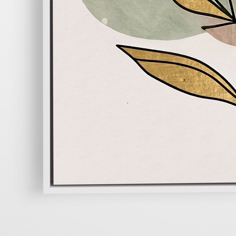 Obraz w ramie 80x120 - Rozkwitające Wnętrza Światła - abstrakcyjny obraz boho, liście - rama biała