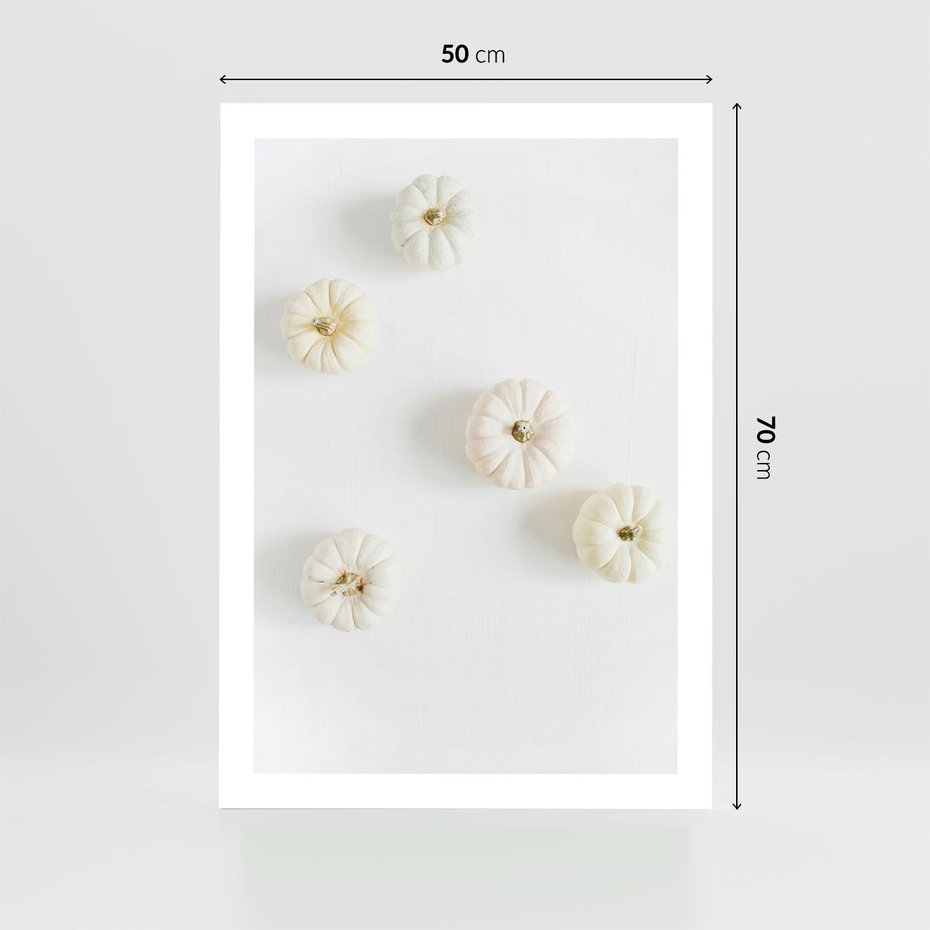 Plakat bez ramy 50x70 - Biała Jesień: Dynie na Jasnym Tle - białe dynie, białe tło