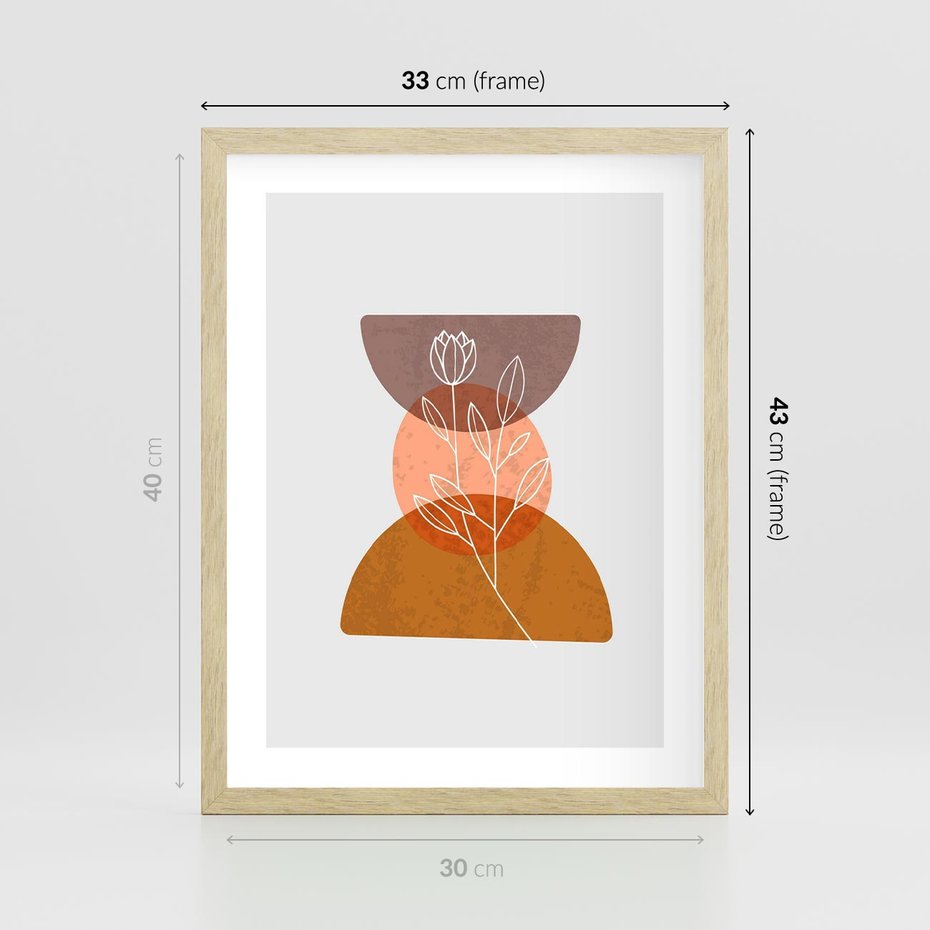 Plakat w ramie 30x40 - Kwiatowa Akwarela - akwarelowe kształty, brąz - rama drewno