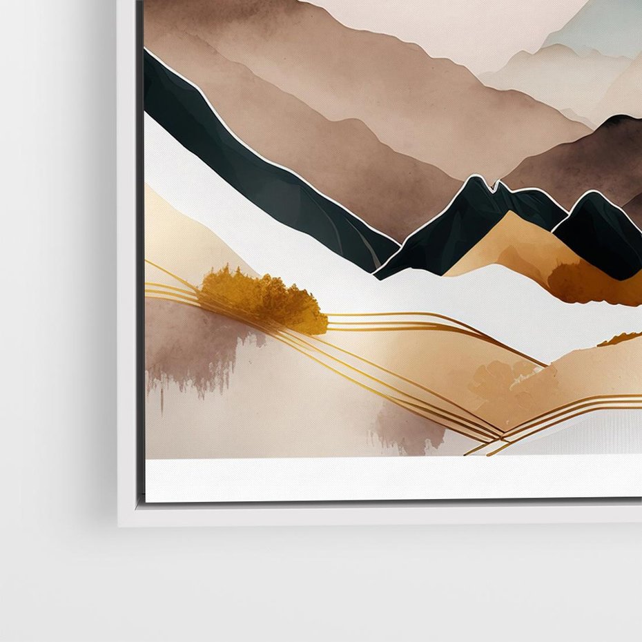 Obraz w ramie 80x80 - Góry Tonące w Pastelach - złote pastelowe góry, akwarela - rama biała