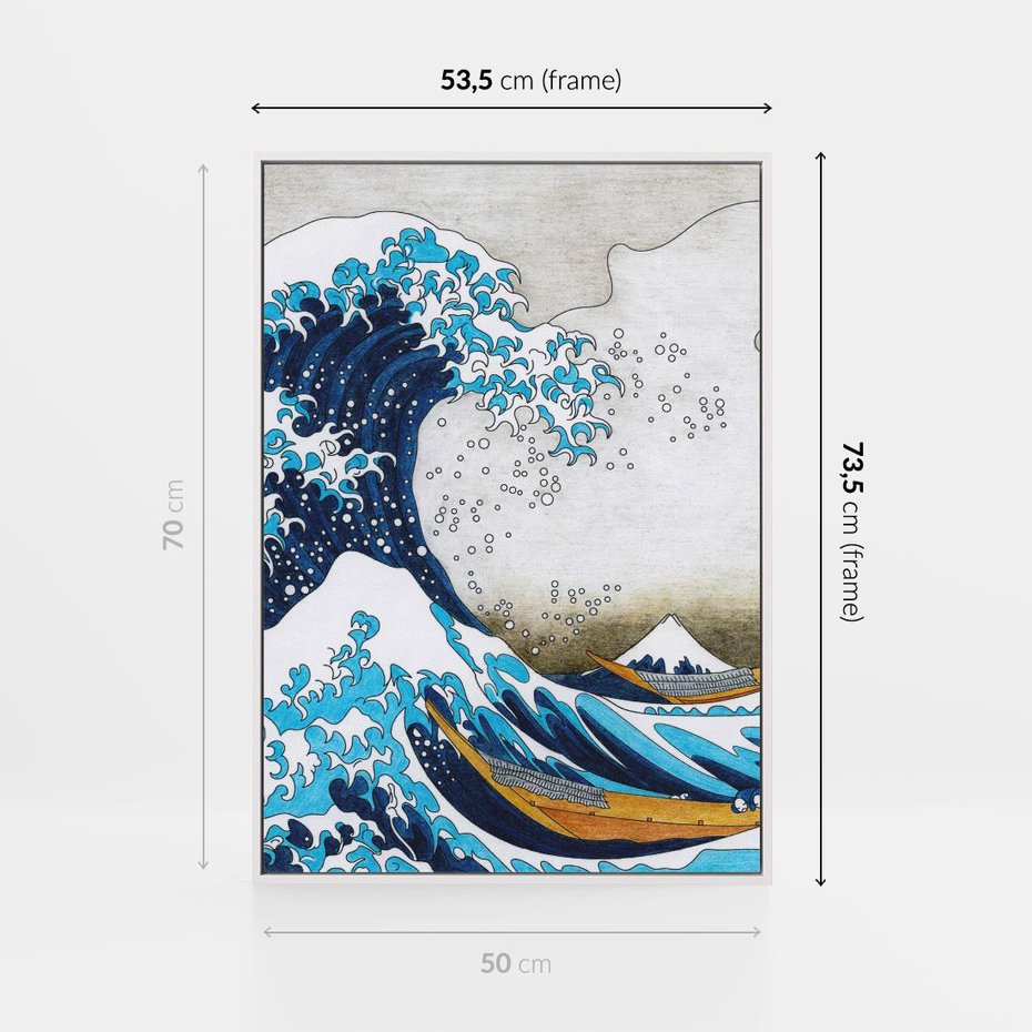 Obraz w ramie 50x70 - Wzburzone Morze - wielka fala w kaganawie, Hokusai - rama biała