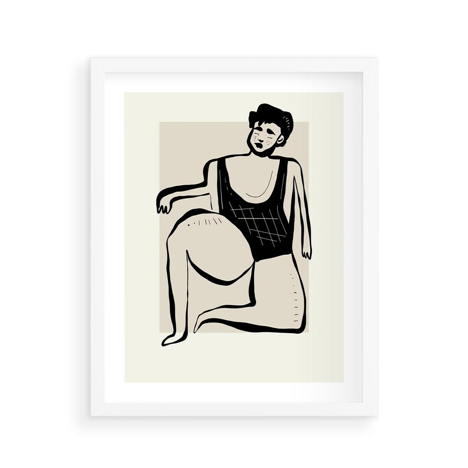 Plakat w ramie 40x50 - Szkic Kobiety w Czerni i Bieli - grafika, modern - rama biała
