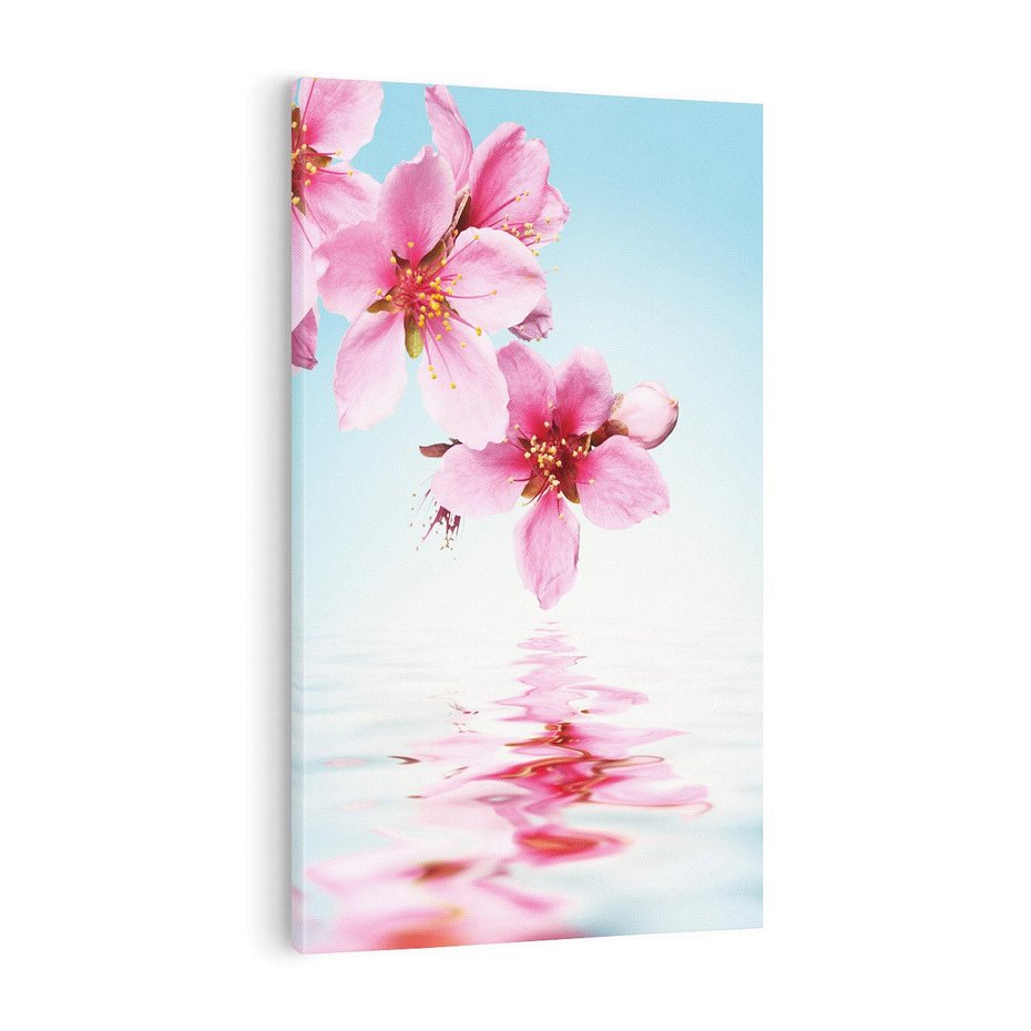 Obraz na płótnie 50x70 - Kwiatowa oaza nad wodą - kwiaty, woda