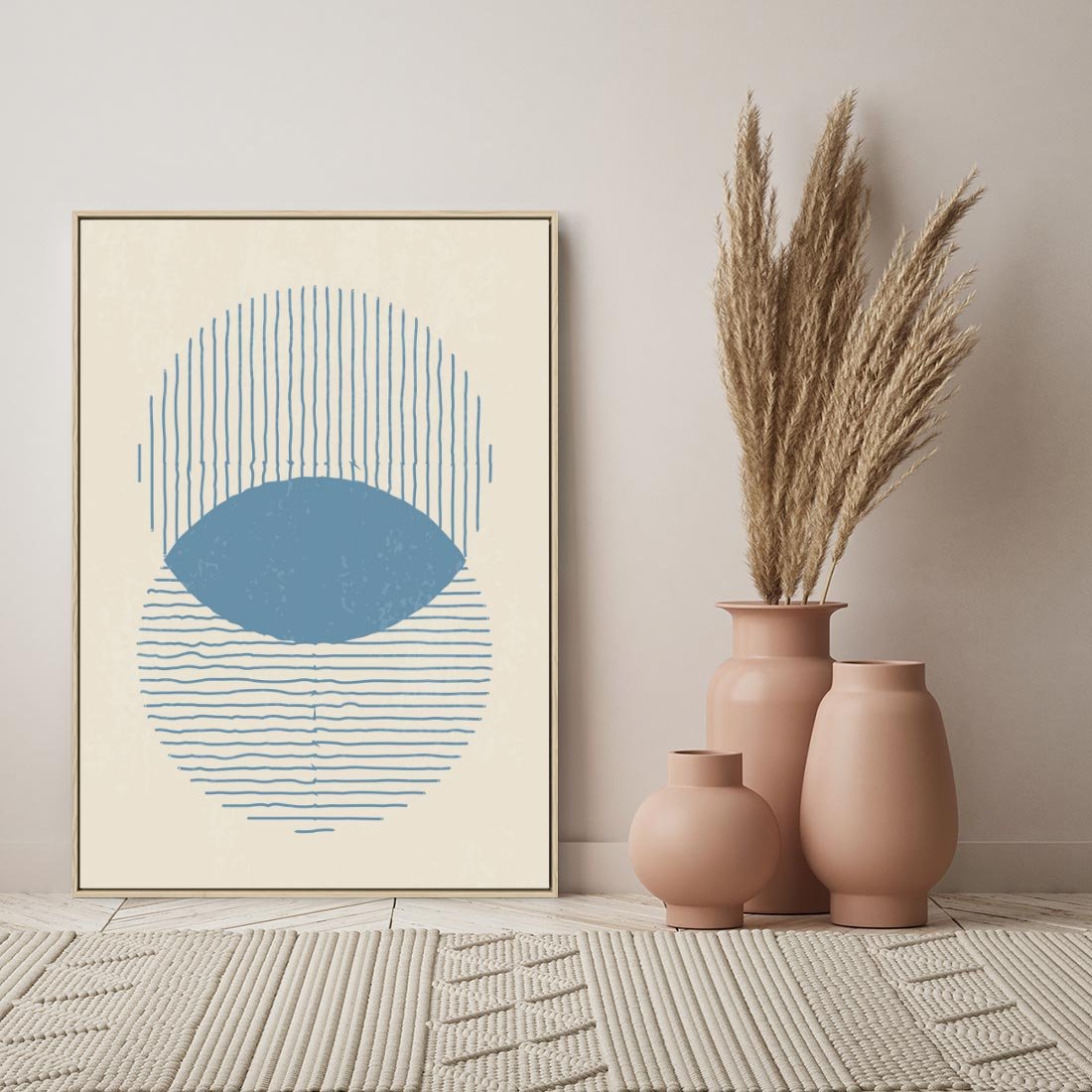 Obraz w ramie 80x120 - Wnętrza Refleksji - geometryczne kształty, koła - rama drewno