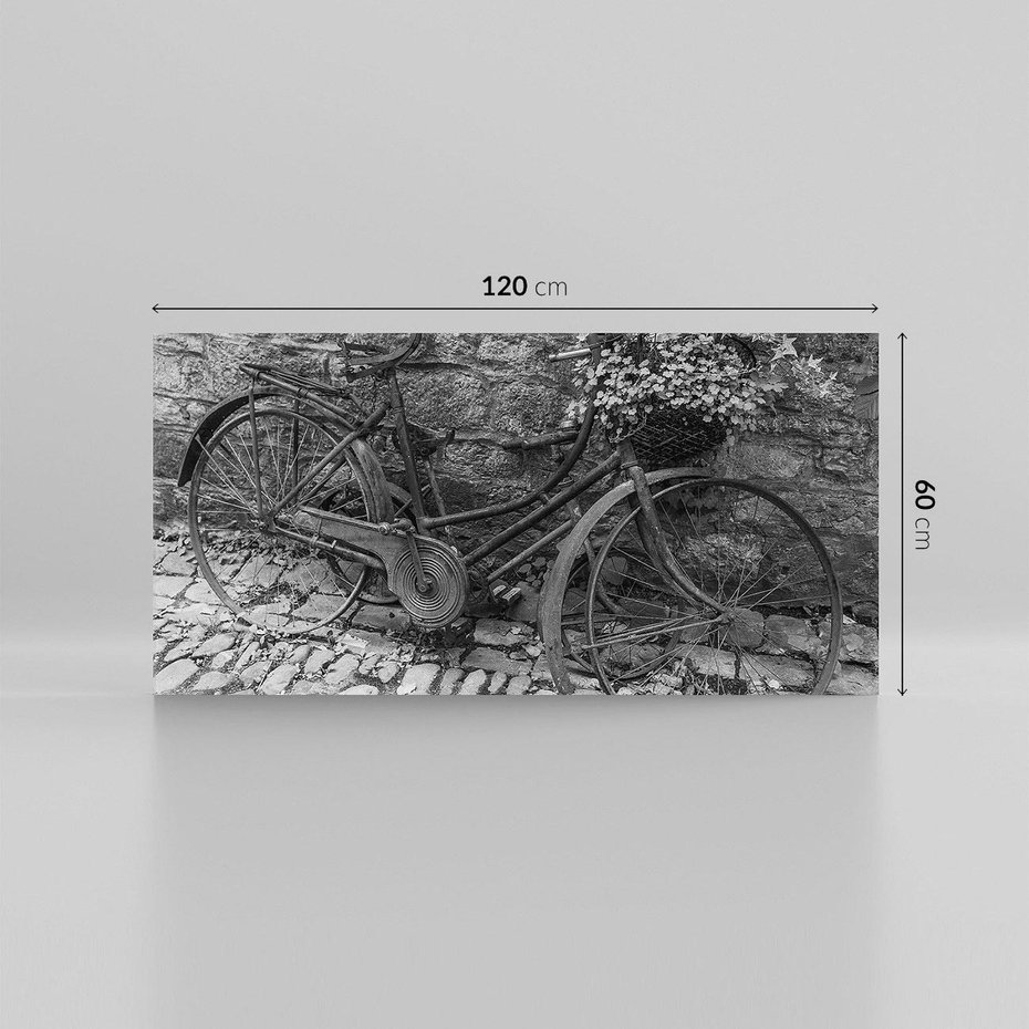 Obraz na płótnie 120x60 - Zapomniany Urok - czarno biała fotografia, stary rower oparty o mur