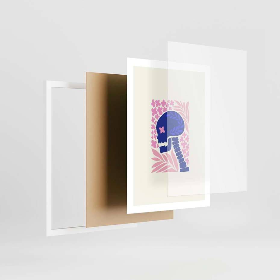 Plakat w ramie 50x70 - Żart z Czaszką - abstrakcja, sztuka nowoczesna - rama biała