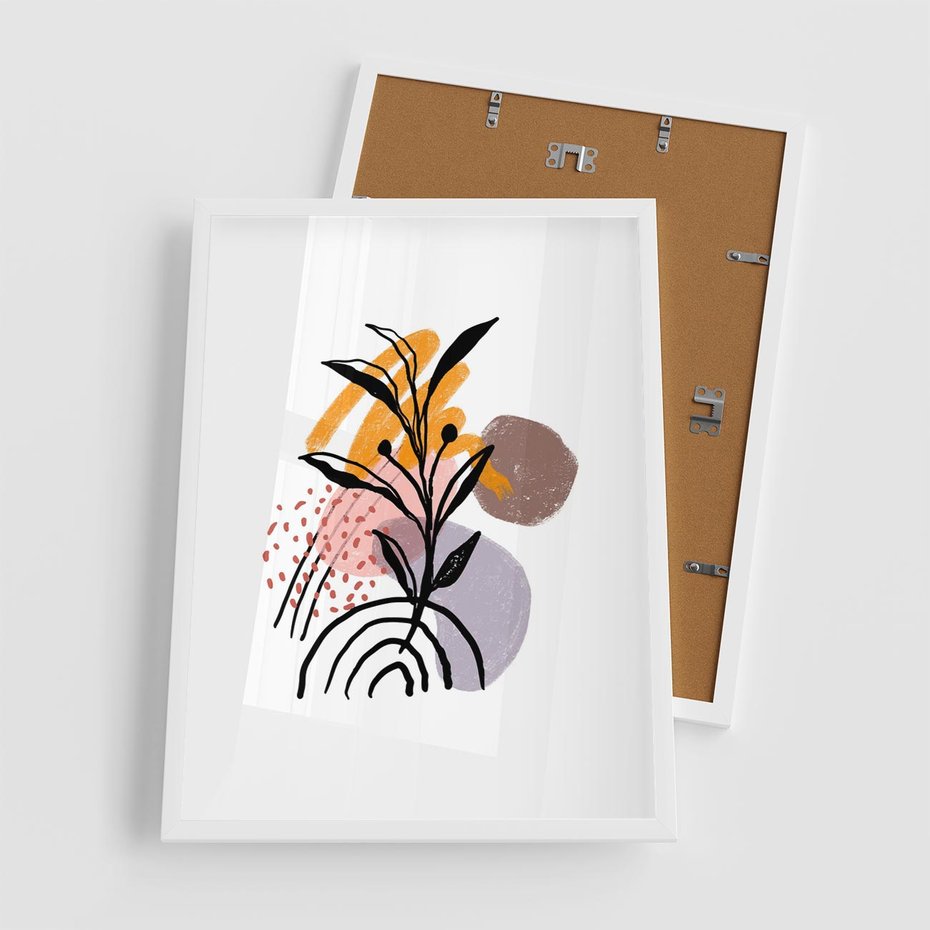 Plakat w ramie 50x70 - Migocące Bezgraniczności - abstrakcyjna sztuka, liść monstery - rama biała