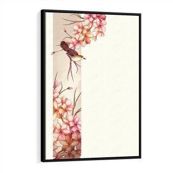 Obraz w ramie 50x70 - Rozkwitające Marzenia - japońska sztuka, ptak - rama czarna