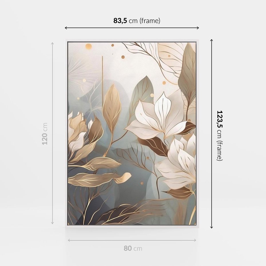 Obraz w ramie 80x120 - Ekspresjonistyczny deszcz uczuć - grafika, złote kwiaty - rama biała