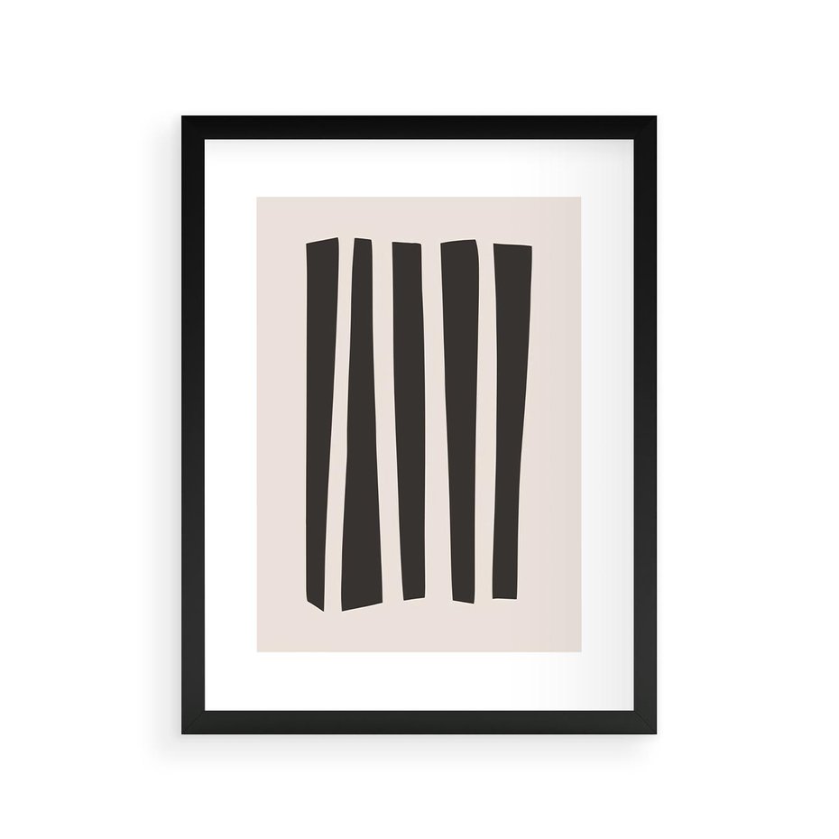 Plakat w ramie 30x40 - Migotliwa Transformacja Form - minimalizm, czarne pasy - rama czarna