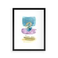 Plakat w ramie 30x40 - Taniec Akwarelowych Kresek - akwarelowe plamy w odcieniach błękitu, złote kreski - rama czarna