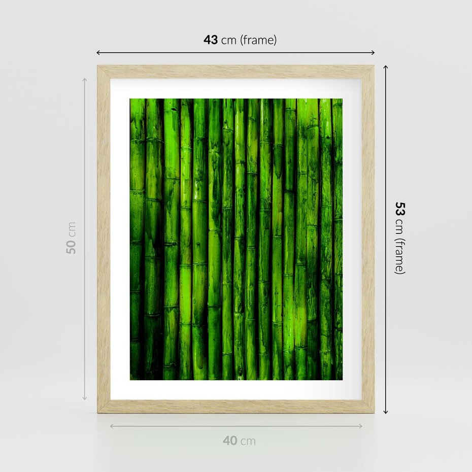 Plakat w ramie 40x50 - Bambusowy urok zielonej harmonii - bambus, zieleń - rama drewno